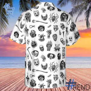 The Horror Characters Beetlejuice Chucky Clown Hawaiian Shirt adds a colorful spark to your wardrobe.
