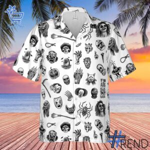 The Horror Characters Beetlejuice Chucky Clown Hawaiian Shirt adds a colorful spark to your wardrobe.