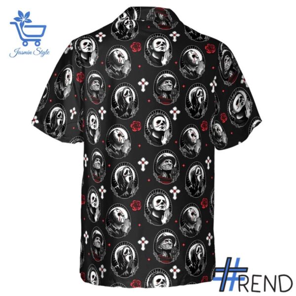 The Horror Movie Characters Saints Hawaiian Shirt adds a colorful spark to your wardrobe.