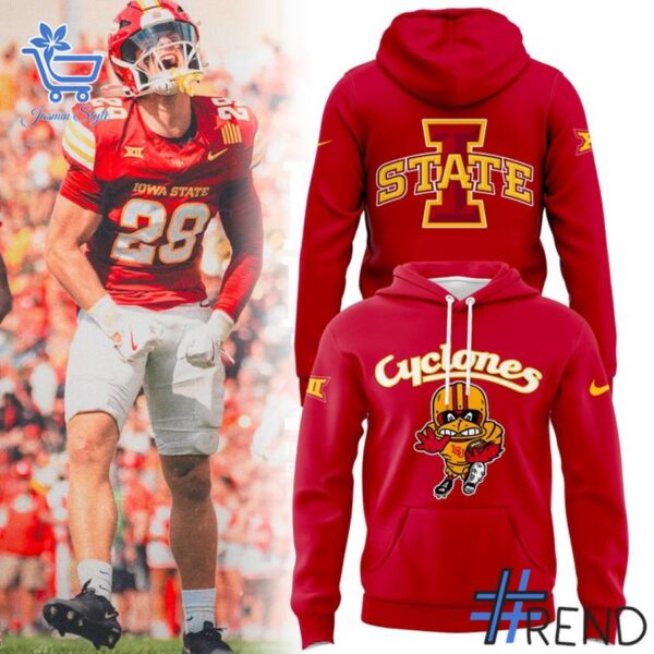 Trendy Iowa State Cyclones Football Red Hoodie perfect for casual and streetwear outfits.