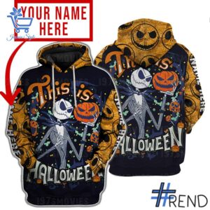 Experience the sleek design of the Jack Skellington This is Halloween Hoodie.