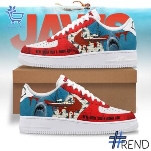 Experience the sleek design of the Jaws We're Gonna Need A Bigger Goat Air Force Shoes.