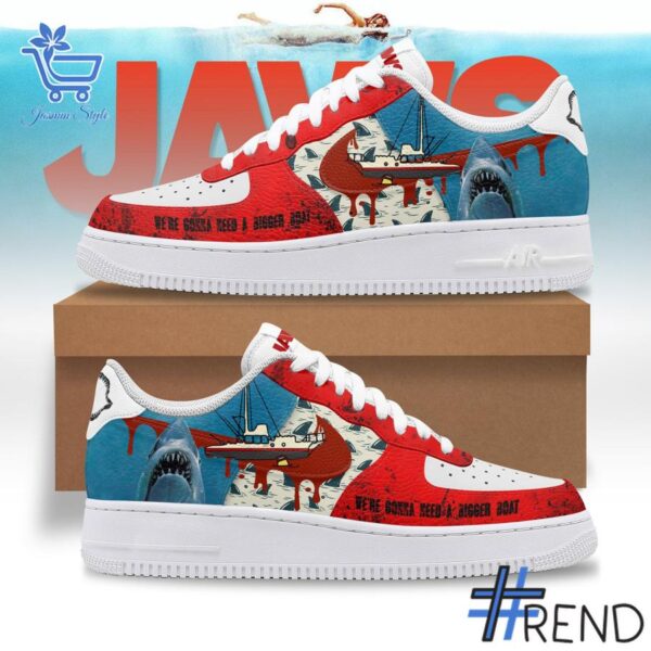 Experience the sleek design of the Jaws We're Gonna Need A Bigger Goat Air Force Shoes.