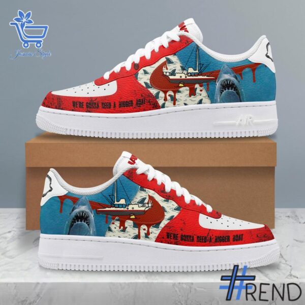 Experience the sleek design of the Jaws We're Gonna Need A Bigger Goat Air Force Shoes.