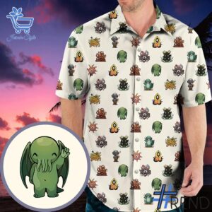 Versatile Lovecraft Demons Cute HP Lovecraft Monsters Pattern Hawaiian Shirt perfect for casual and sporty looks.