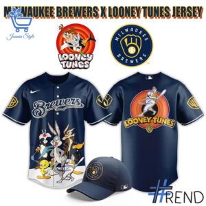 Experience the sleek design of the Milwaukee Brewers Looney Tunes Night Baseball Jersey.