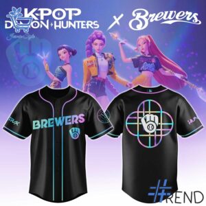 Trendy Milwaukee Brewers KPop Demon Hunters Movie Jersey perfect for casual and streetwear outfits.