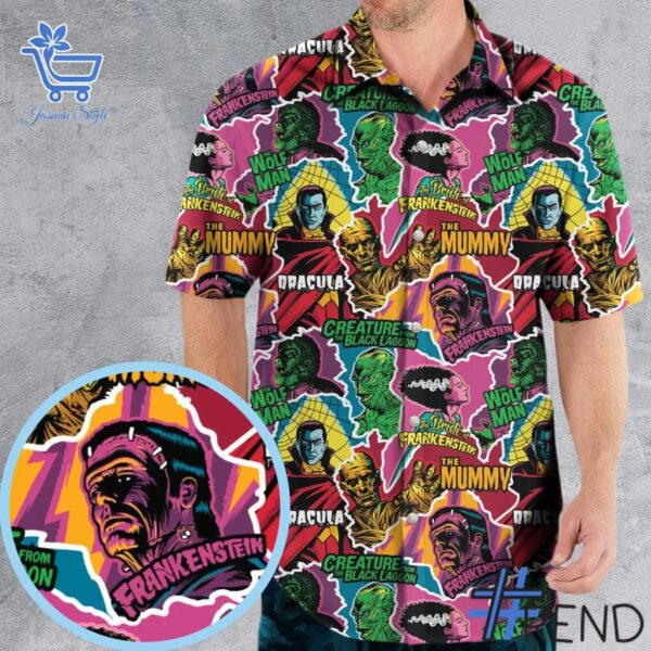 Stylish Monsters Pop Collage Universal Monsters Hawaiian Shirt designed for all-day comfort.