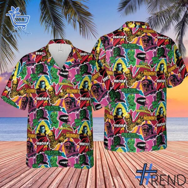 Stylish Monsters Pop Collage Universal Monsters Hawaiian Shirt designed for all-day comfort.