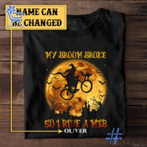 Refresh your collection with the timeless 1 My Broom Broke So I Ride A MTB Halloween Shirt.