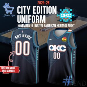 Refresh your collection with the timeless 1 OKC Thunder 2025 2026 City Basketball Jersey.