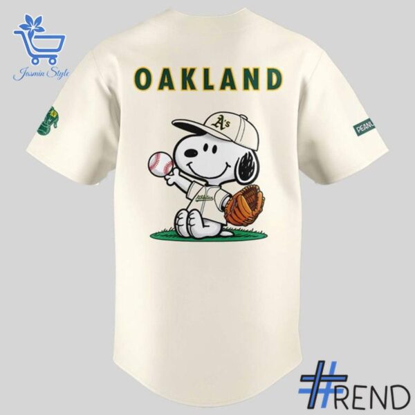 Versatile Oakland Athletics Peanuts Snoopy Baseball Jersey perfect for casual and sporty looks.