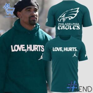 The Philadelphia Eagles LOVE HURTS Shirt adds a colorful spark to your wardrobe.