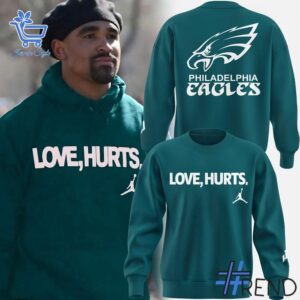 The Philadelphia Eagles LOVE HURTS Shirt adds a colorful spark to your wardrobe.