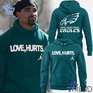 The Philadelphia Eagles LOVE HURTS Shirt adds a colorful spark to your wardrobe.