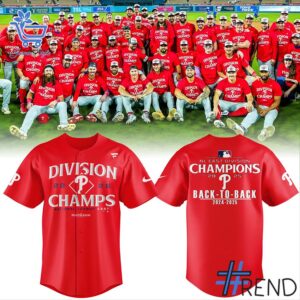 Stylish Philadelphia Phillies BACK TO BACK NL EAST CHAMPIONS Baseball Jersey designed for all-day comfort.