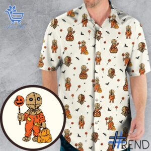 The Pumpkin Sam Trick or Treat Halloween Hawaiian Shirt adds a colorful spark to your wardrobe.