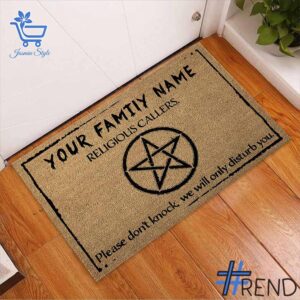 Experience the sleek design of the Religious Callers Witch Personalized Doormat.