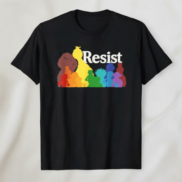 The Resist Rainbow Character Shirt brings street-ready confidence to everyday outfits.
