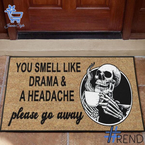 Refresh your collection with the timeless Skeleton You Smell Like Drama A Heache Coir Doormat.