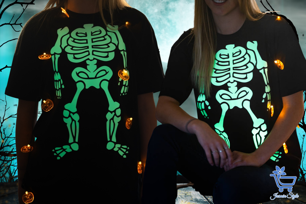 Skeleton shirts with glow in the dark ink neon details and minimalist art bring a spooky yet stylish look perfect for parties and trick or treating Stylish Skeleton shirts with glow in the dark ink neon details and minimalist art bring a spooky yet stylish look perfect for parties and trick or treating designed for all-day comfort.