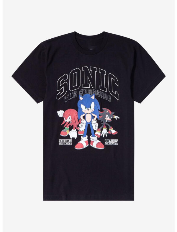 Refresh your collection with the timeless Sonic The Hedgehog Varsity Trio T Shirt.