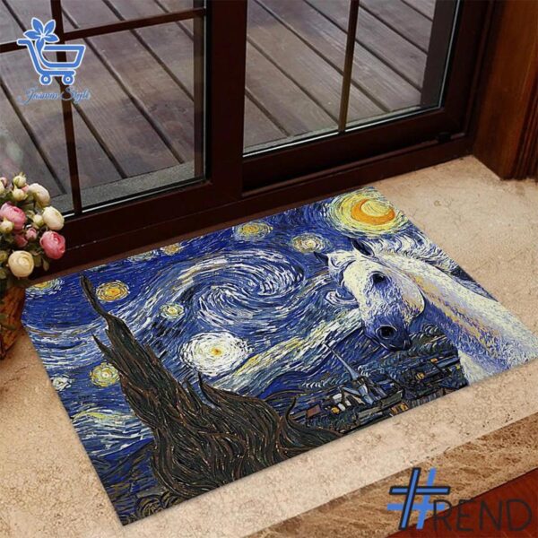 Trendy Starry Night Starry Horse Doormat perfect for casual and streetwear outfits.