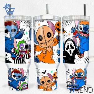 Experience the sleek design of the Stitch Halloween Horror Characters Tumbler oz.