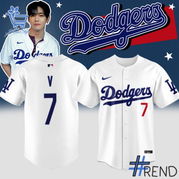 The Tae Hyung V BTS Los Angeles Dodgers Jersey adds a colorful spark to your wardrobe.