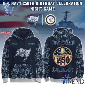 The 1 Tampa Bay Buccaneers US Navy 250th Birthday Hoodie brings street-ready confidence to everyday outfits.