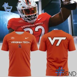 Trendy Virginia Tech Football Wordmark Logo Uniform T Shirt perfect for casual and streetwear outfits.