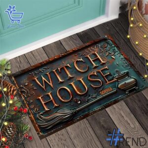 Trendy Witch House Halloween Doormat perfect for casual and streetwear outfits.