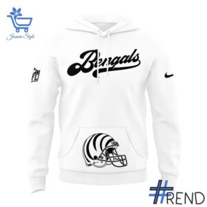 A timeless essential that elevates every outfit: 2 2025 Cincinnati Bengals Wordmark Helmet Logo White Hoodie.