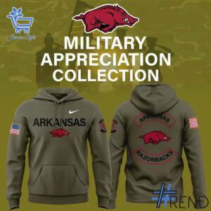 High-quality 1 Arkansas Razorbacks football 2025 Military Appreciation Hoodie that brings your outfit to life.