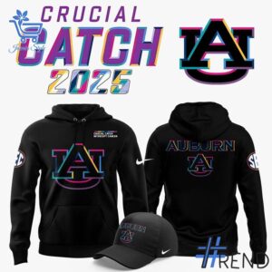 Sleek 2 Auburn Tigers football 2025 Crucial Catch Shirt that complements both casual and streetwear styles.