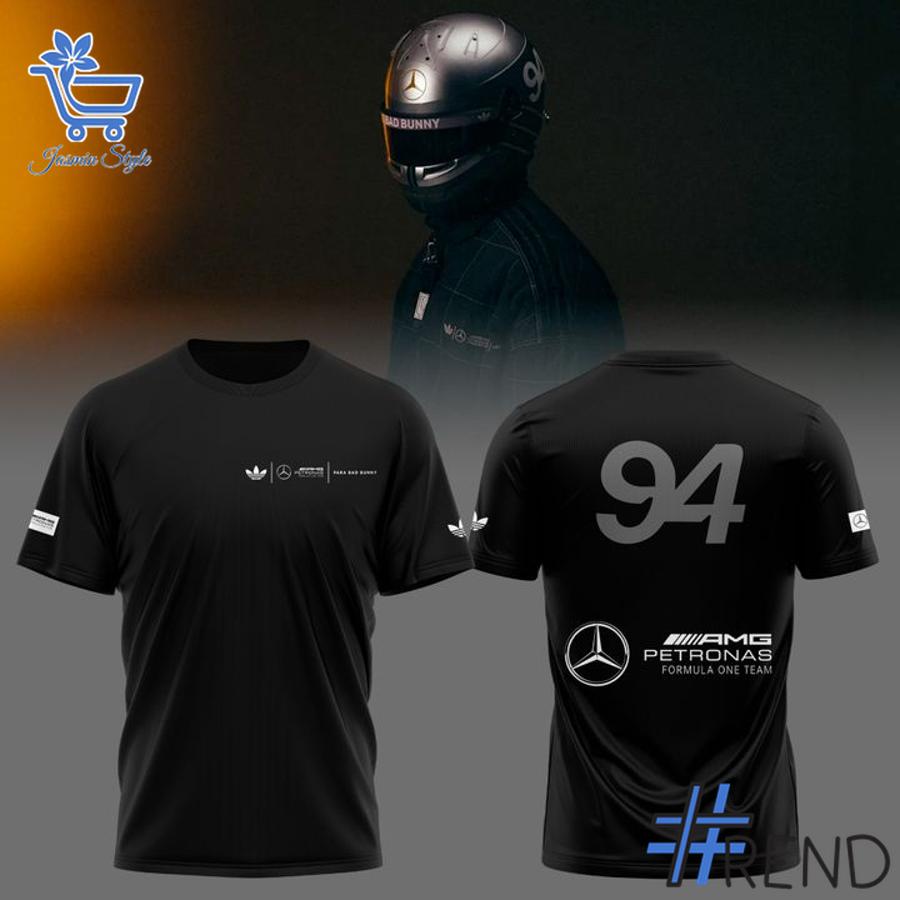 Eye-catching 1 Bad Bunny x Mercedes F1 Racing T Shirt designed to upgrade your everyday outfit.