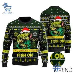 Express your true style with Bass Fishing Fish on Christmas Hat Sweater.