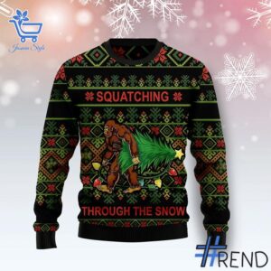 Express your true style with Bigfoot Squatching Through The Snow Christmas Sweater.