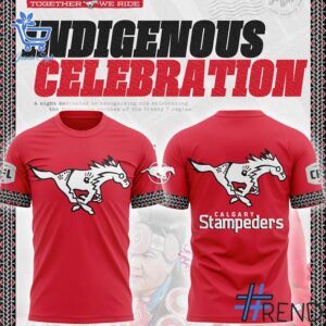 The latest design trend captured perfectly in 4 Calgary Stampeders x 2025 Indigenous Month T shirt.