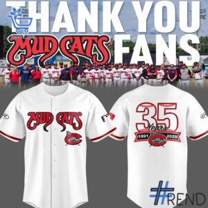 Fresh seasonal style featuring Carolina Mudcats Years Jersey.