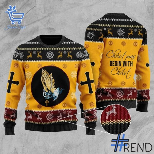 Express your true style with Christmas Begin With Christ Sweater.