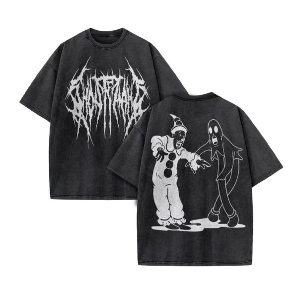 Fresh seasonal style featuring Clown And Ghost Print Washed T shirt.