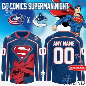 High-quality 1 Columbus Blue Jackets 2025 Superman Hero Night Hockey Jersey that brings your outfit to life.