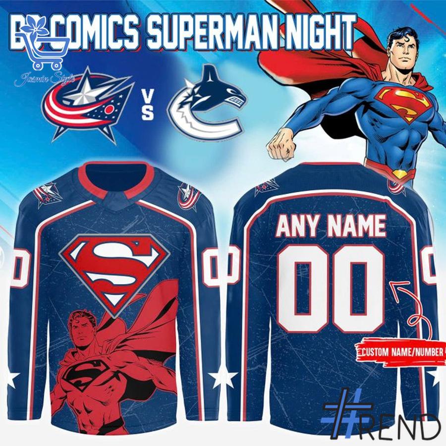 High-quality 1 Columbus Blue Jackets 2025 Superman Hero Night Hockey Jersey that brings your outfit to life.