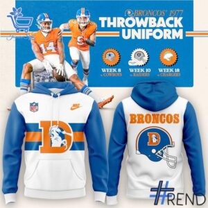Eye-catching 1 Denver Broncos Throwback 1977 Hoodie designed to upgrade your everyday outfit.