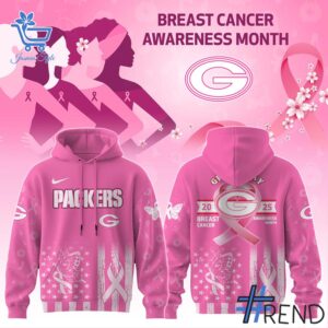 Sleek 1 Green Bay Packers Breast Cancer Awareness Month Hoodie that complements both casual and streetwear styles.