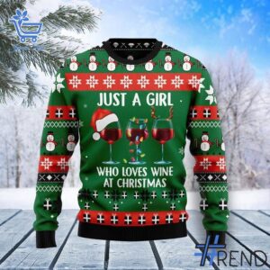 Express your true style with Just A Girl Who Loves Wine At Christmas Sweater.