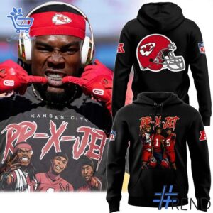 Eye-catching 1 Kansas City Chiefs RR X Jet 2025 Hoodie designed to upgrade your everyday outfit.