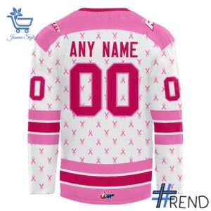 Sleek 3 Kelowna Rockets 2025 Canadian Cancer Night Hockey Jersey with bold design accents and flawless fit.