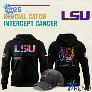 Sleek 1 LSU Tigers football 2025 Crucial Catch Hoodie that complements both casual and streetwear styles.